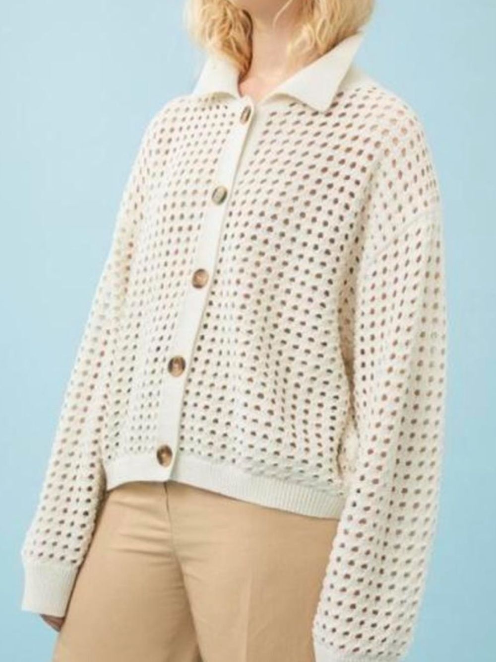 H&M WOMENS KNIT CREAM BUTTON DOWN SHIRT BLOUSE SMALL